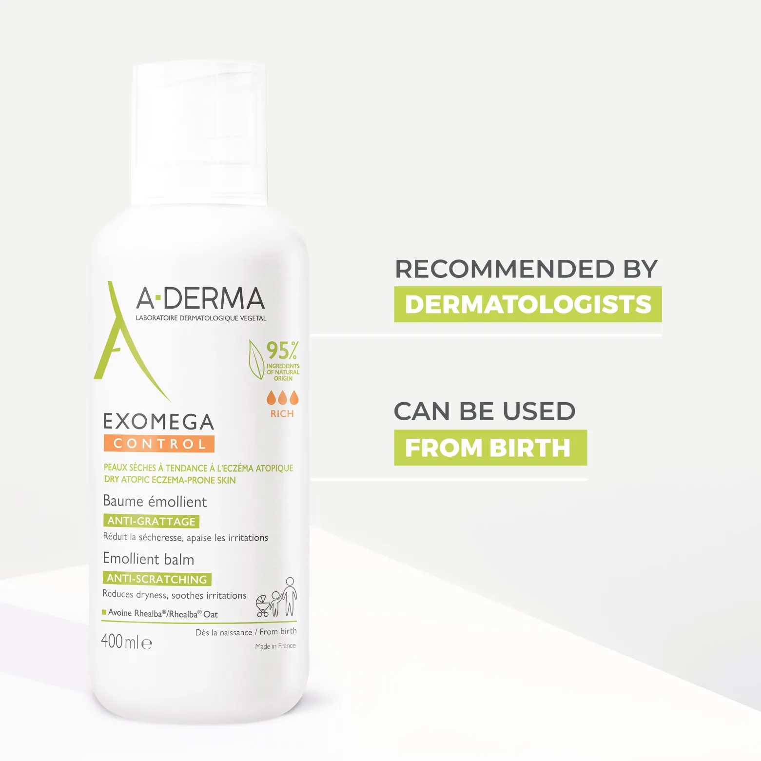 A-Derma Exomega Control Emollient Balm Atopic-Prone Skin 400ml (13.53floz)