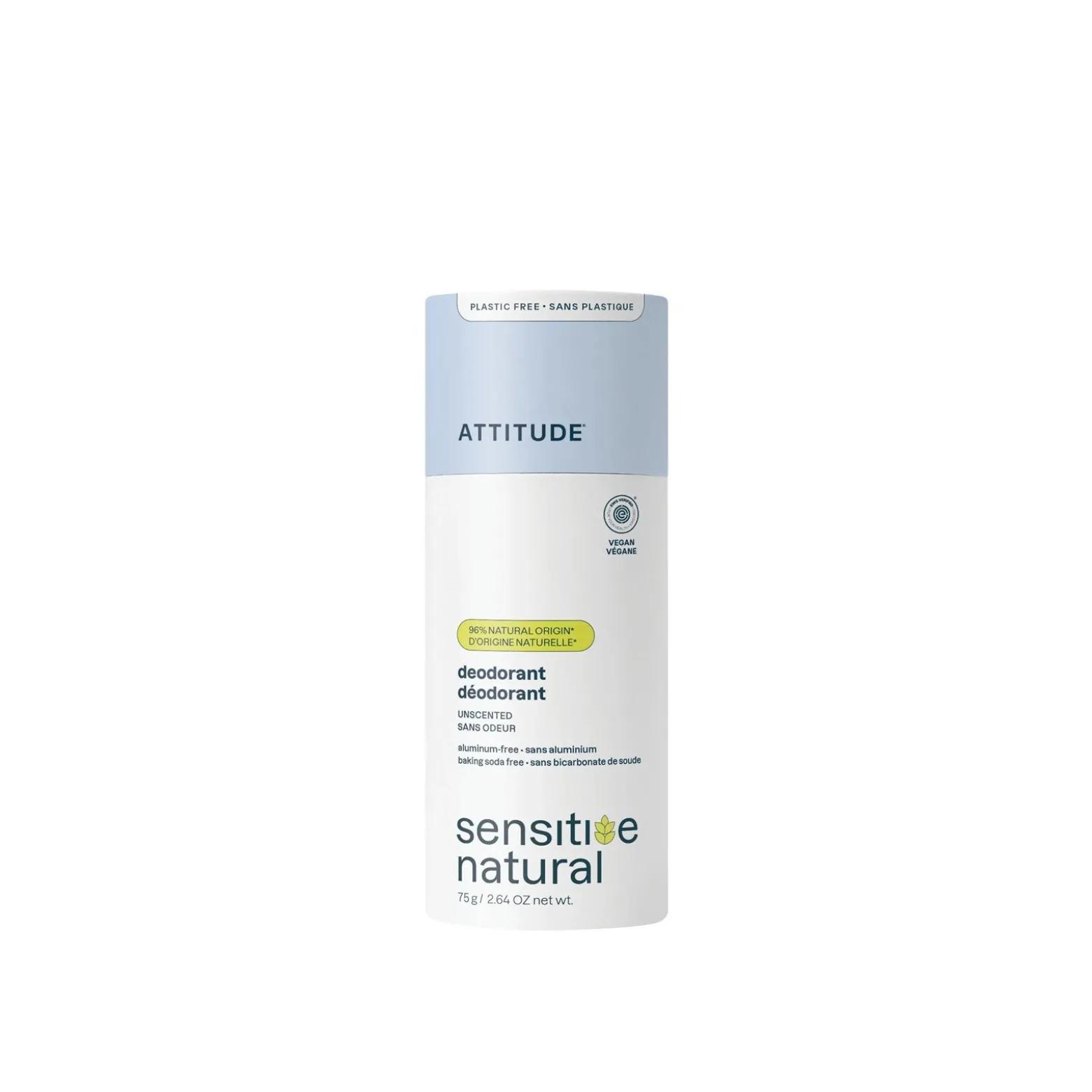 ATTITUDE Sensitive Natural Deodorant Aluminum-Free Unscented 75g (2.64oz)