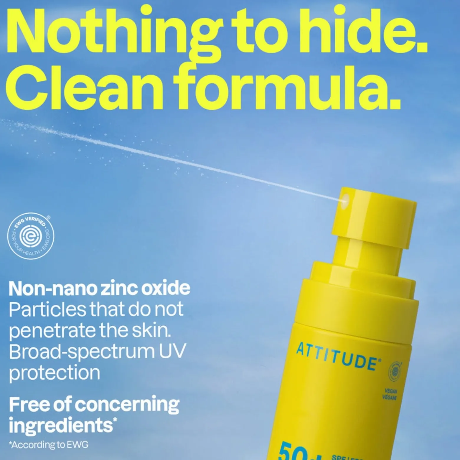 ATTITUDE Sunly Kids Unscented Mineral Sunscreen Spray SPF50+ 75ml (2.5floz)