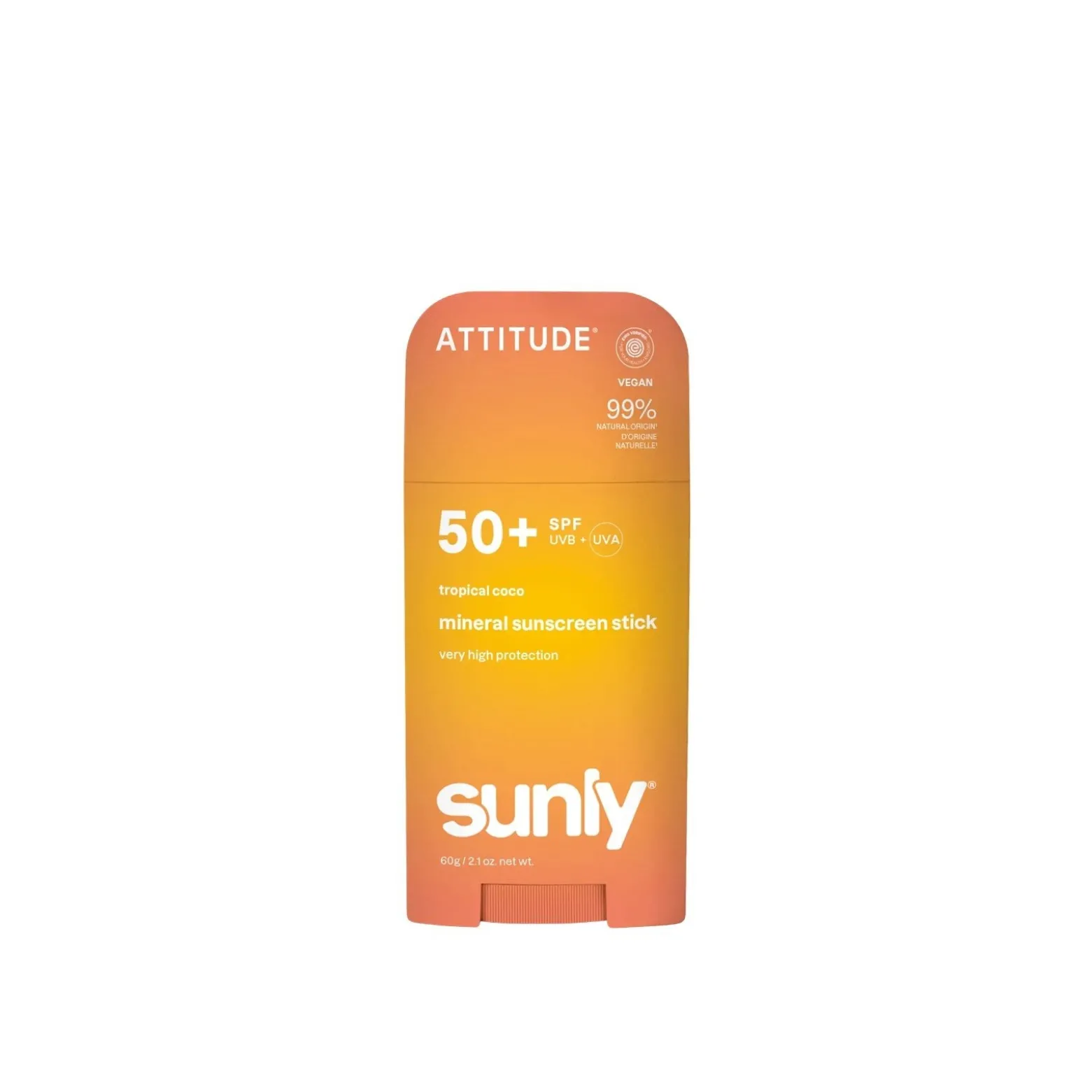 ATTITUDE Sunly Mineral Sunscreen Stick SPF50+ Tropical Coco 60g (2.1oz)