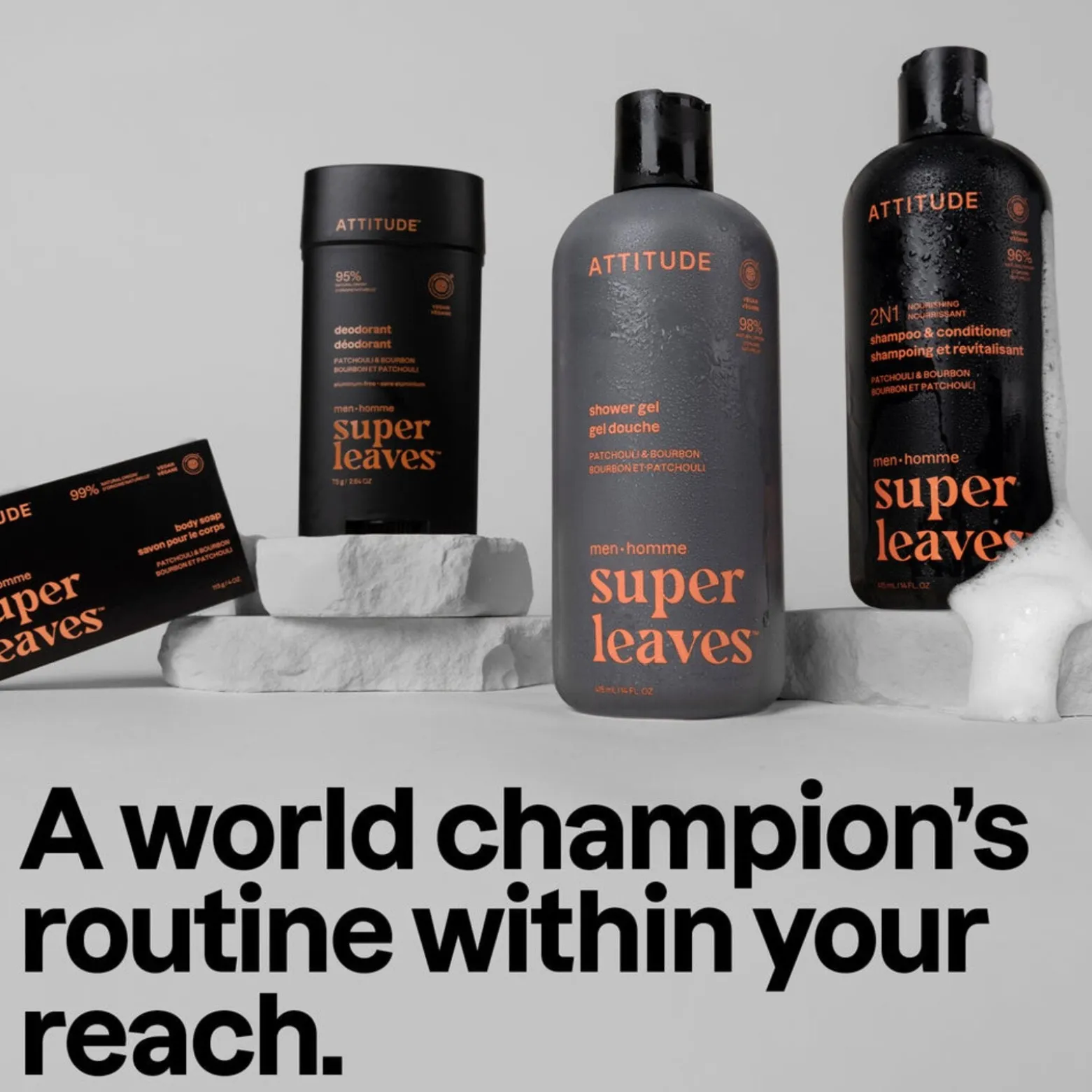 ATTITUDE Super Leaves Men 2-in-1 Nourishing Men Shampoo & Conditioner Patchouli & Bourbon 415ml (14floz)