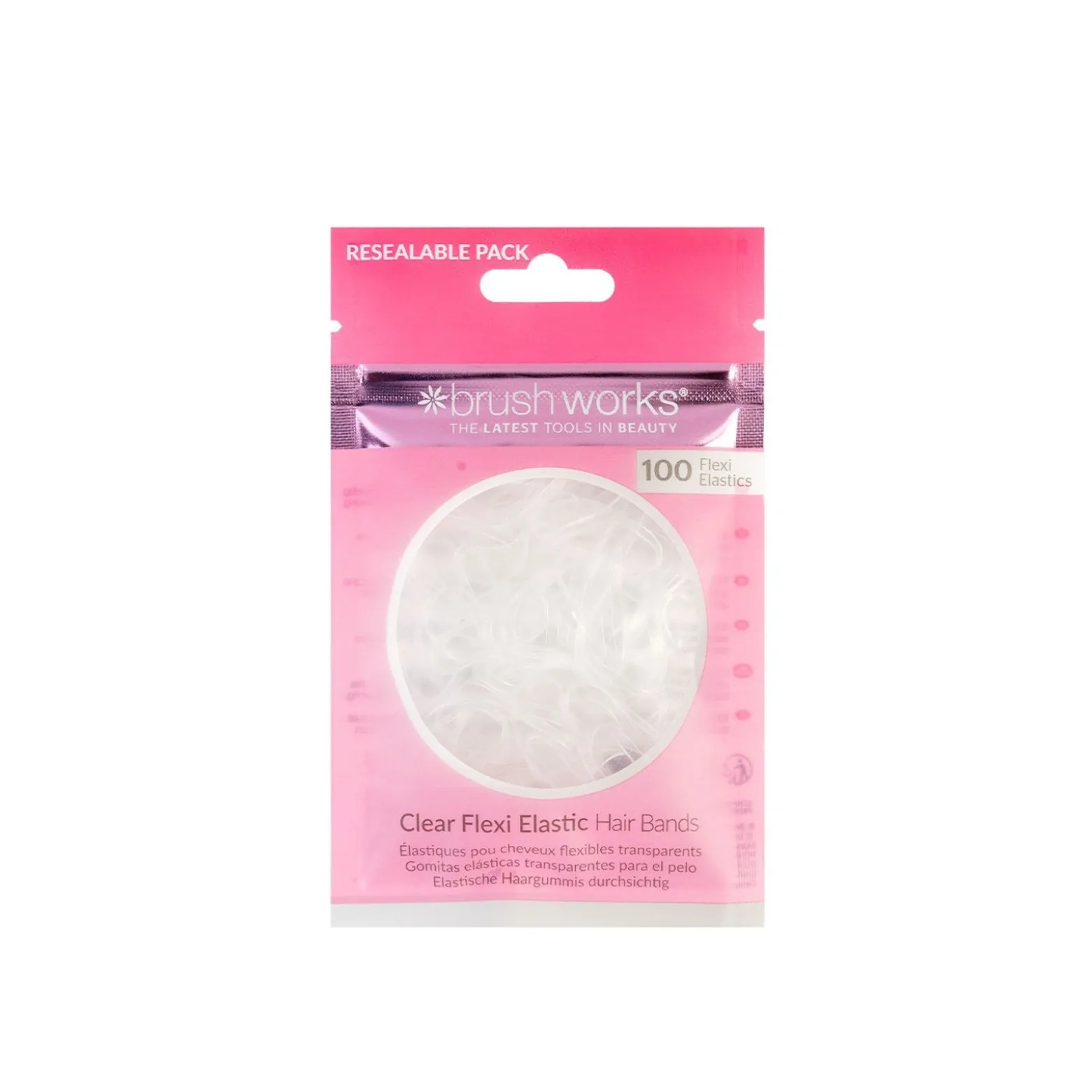 Brushworks Clear Flexi Elastic Hair Bands x100