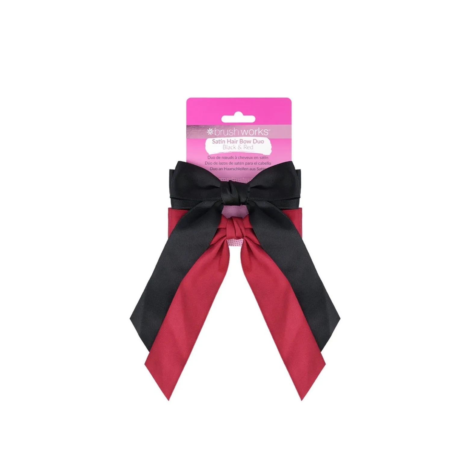Brushworks Satin Hair Bow Duo Black & Red
