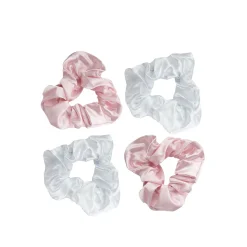 Brushworks Satin Scrunchies Pink/White x4