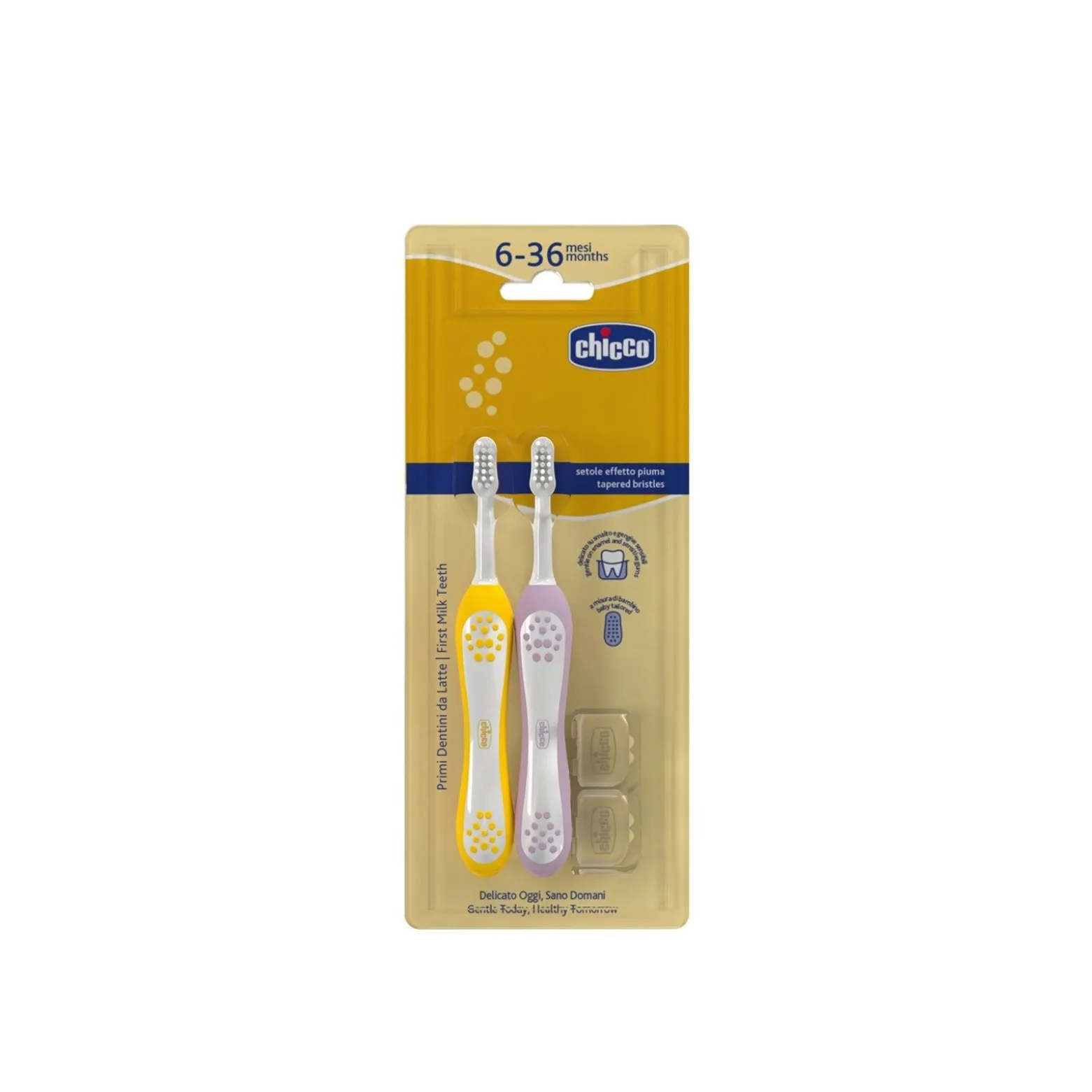 Chicco First Milk Teeth Toothbrush 6-36m Yellow/Lilac x2