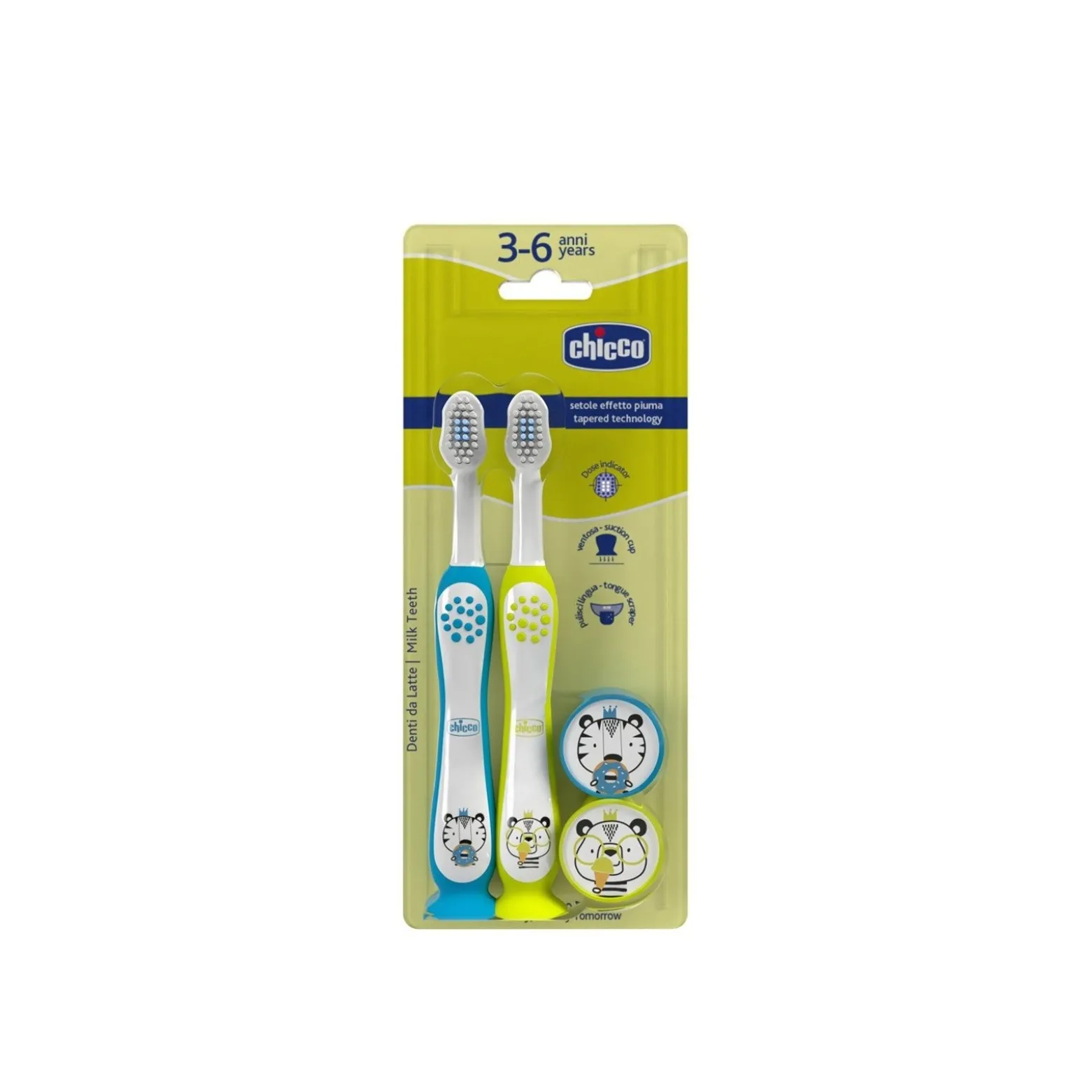 Chicco Milk Teeth Toothbrush 3-6 Years Panda/Tiger x2