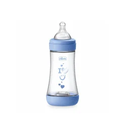 Chicco Perfect 5 Intui-Flow System Baby BPA-Free Plastic Bottle Medium Flow 2m+ Blue 240ml (8floz)