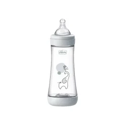 Chicco Perfect 5 Intui-Flow System Baby BPA-Free Plastic Bottle Fast Flow 4m+ Grey 300ml (10floz)