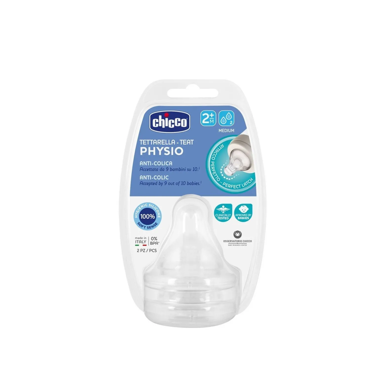 Chicco Physio Anti-Colic Silicone Nipple Medium Flow 2m+ x2