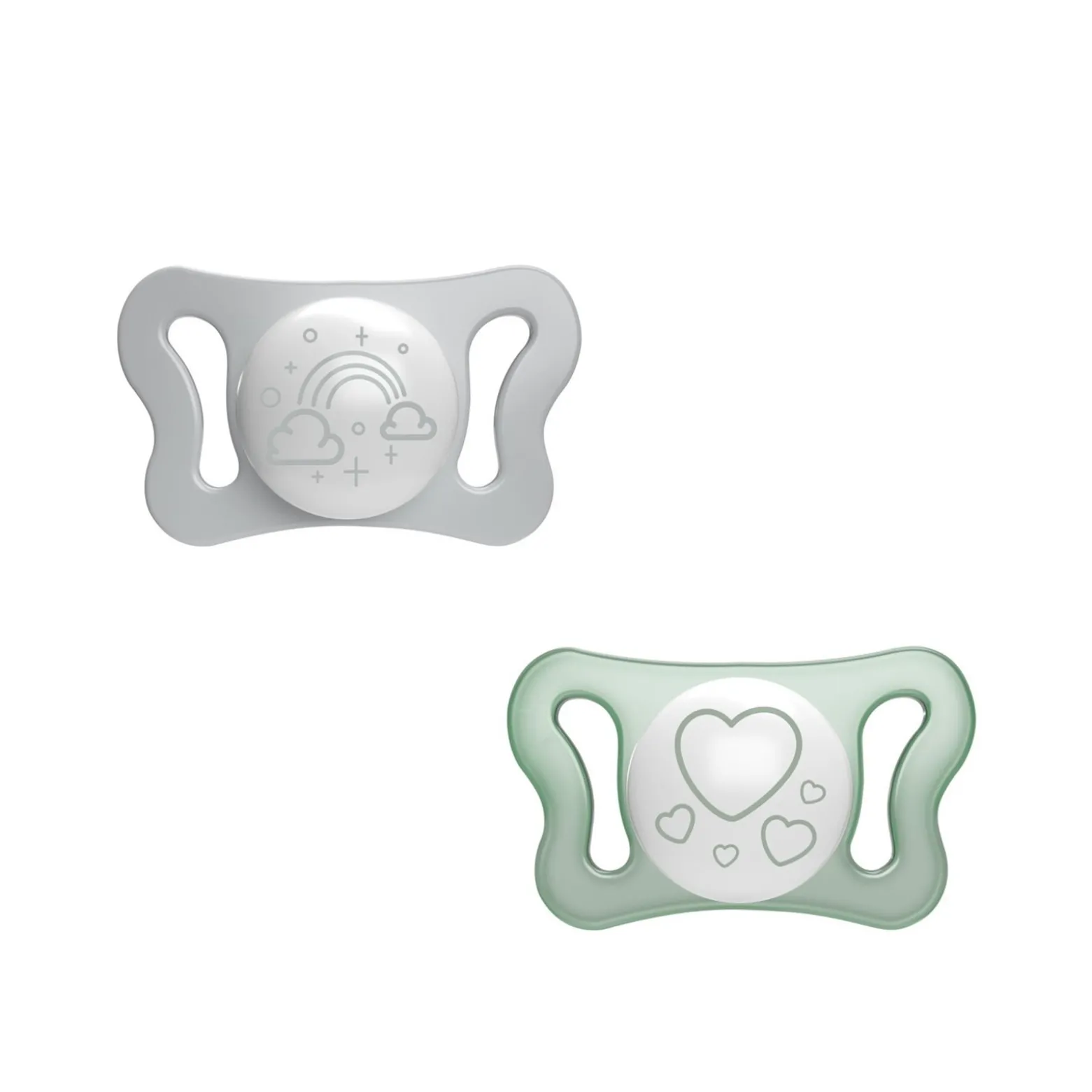 Chicco Physio Micrò Glow in the Dark Pacifier 0-2m Green/Grey x2