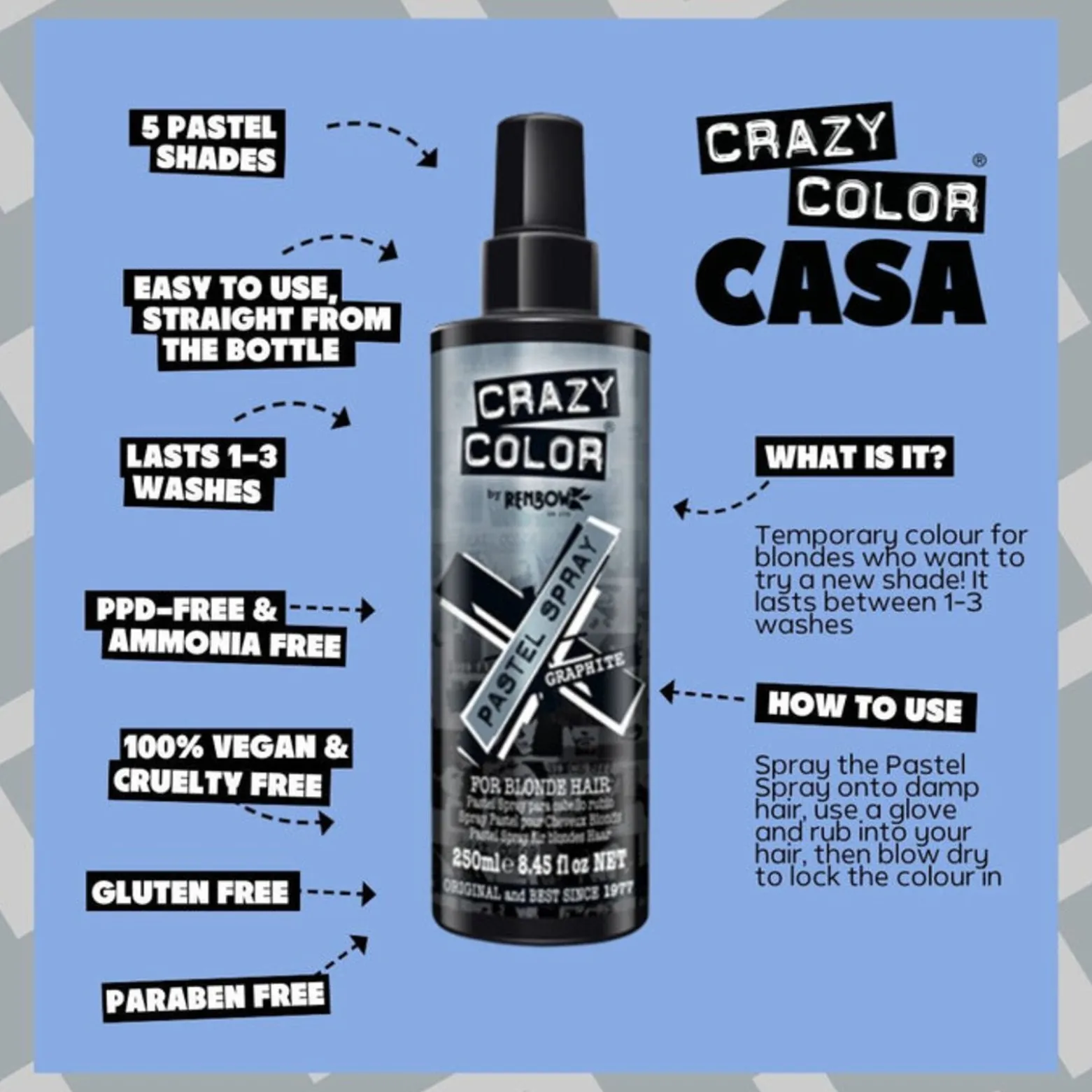 Crazy Color Pastel Spray Graphite 250ml (8.45floz)