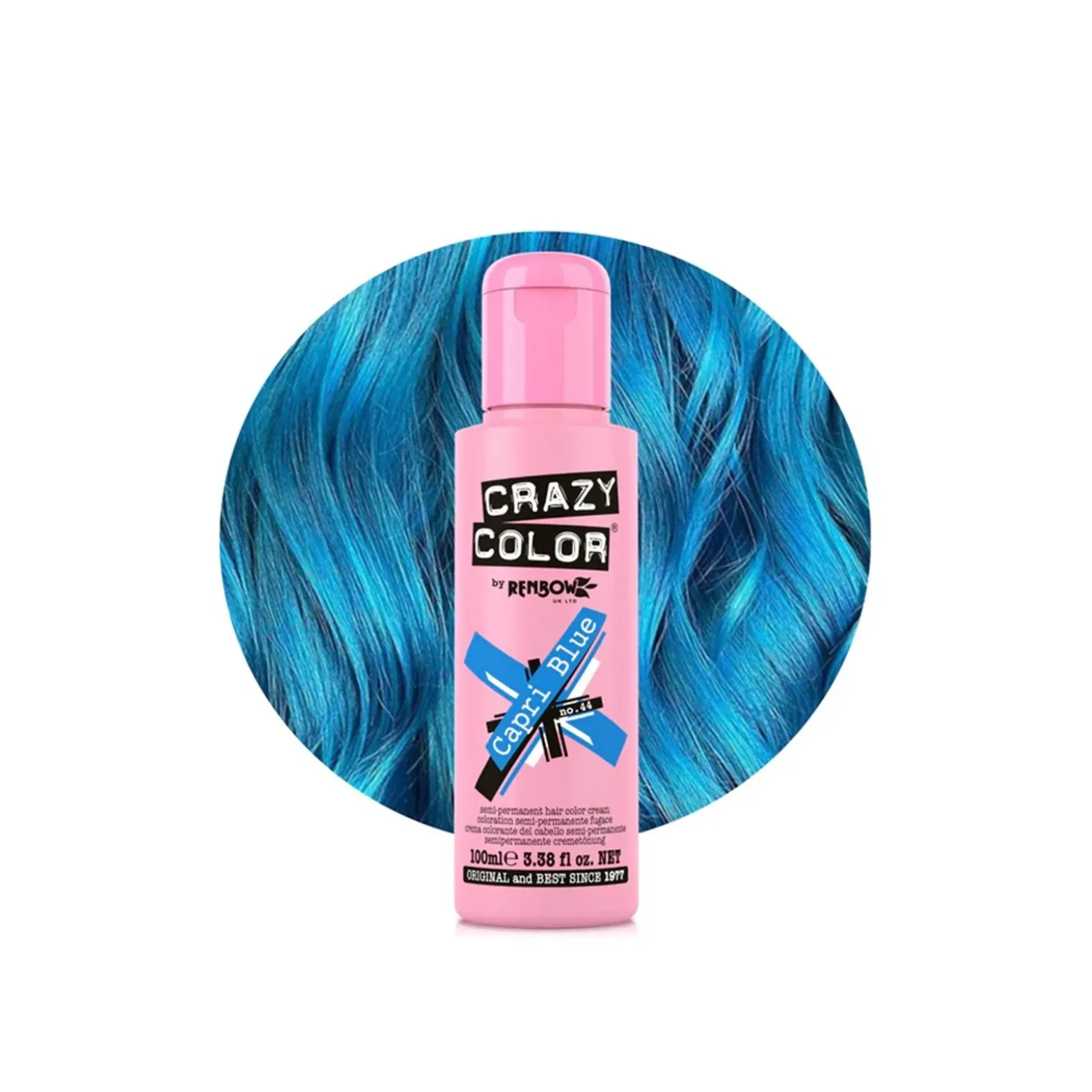 Crazy Color Semi-Permanent Hair Color Cream 44 Capri Blue 100ml (3.38floz)