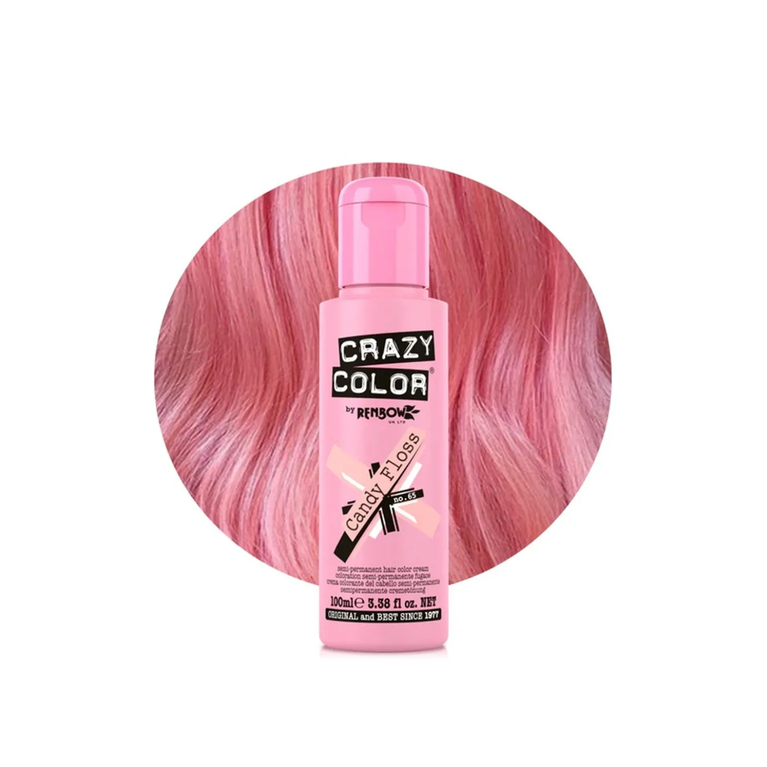 Crazy Color Semi-Permanent Hair Color Cream 65 Candy Floss 100ml (3.38floz)