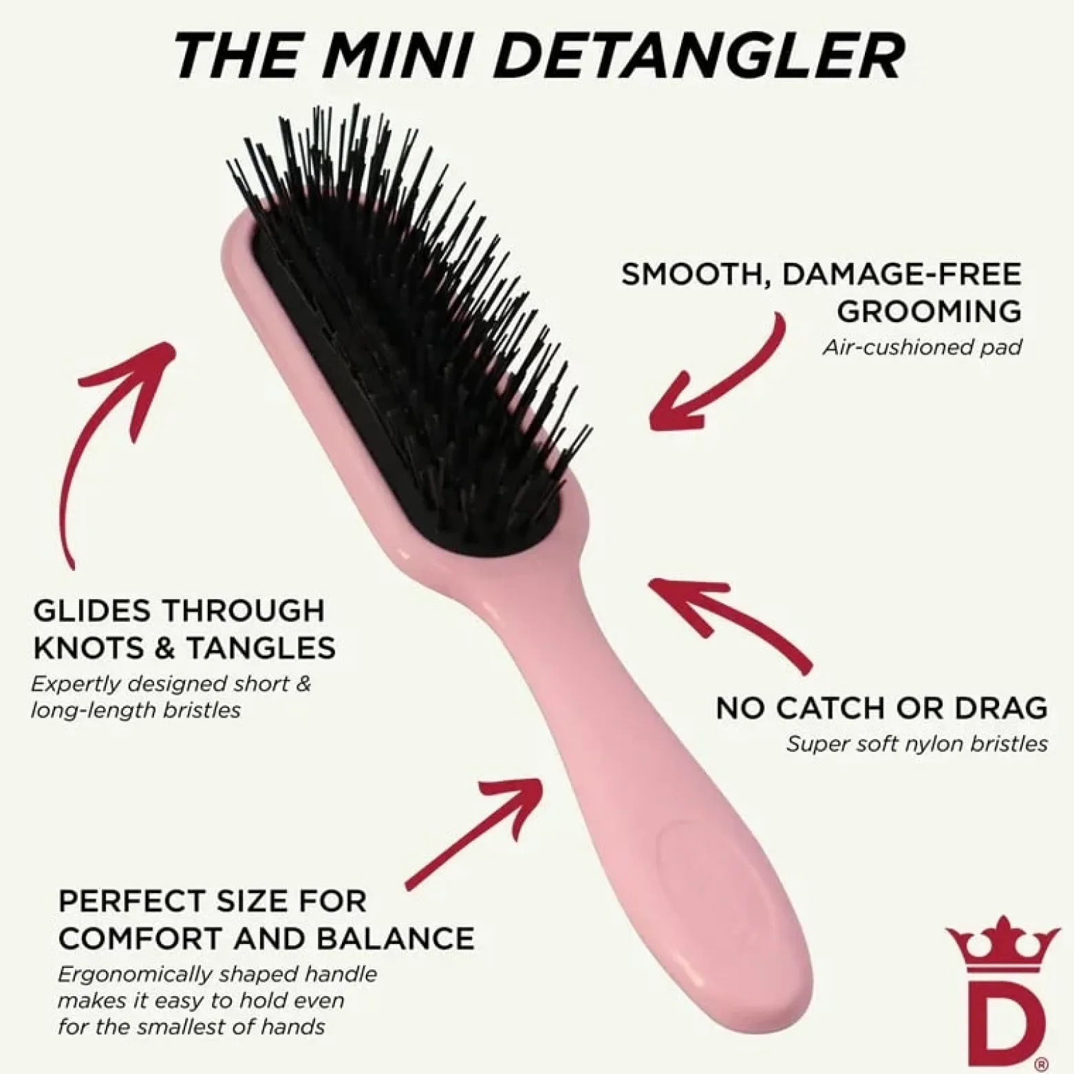 Denman Tangle Tamer Ultra Mini D90 Pastel Pink