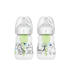 Dr. Brown’s Options+ Anti-Colic Wide-Neck BPA-Free Plastic Baby Bottle 0m+ Jungle 150ml x2 (2x5floz)
