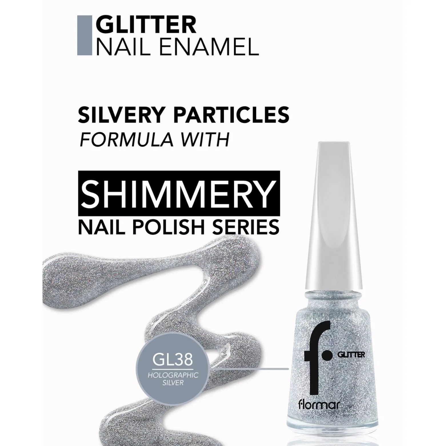 Flormar Glitter Nail Enamel 38 Holographic Silver 11ml (0.37floz)