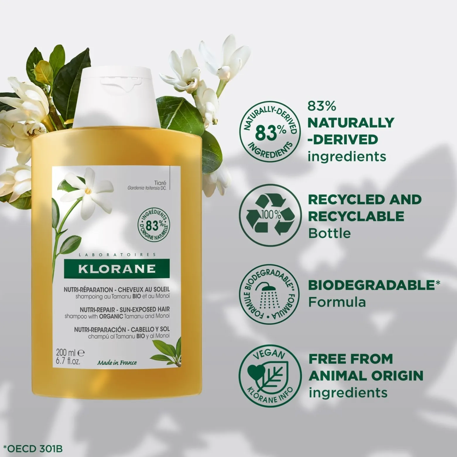 Klorane Sun Radiance Nourishing Shampoo with Tamanu and Monoi 200ml (6.76floz)