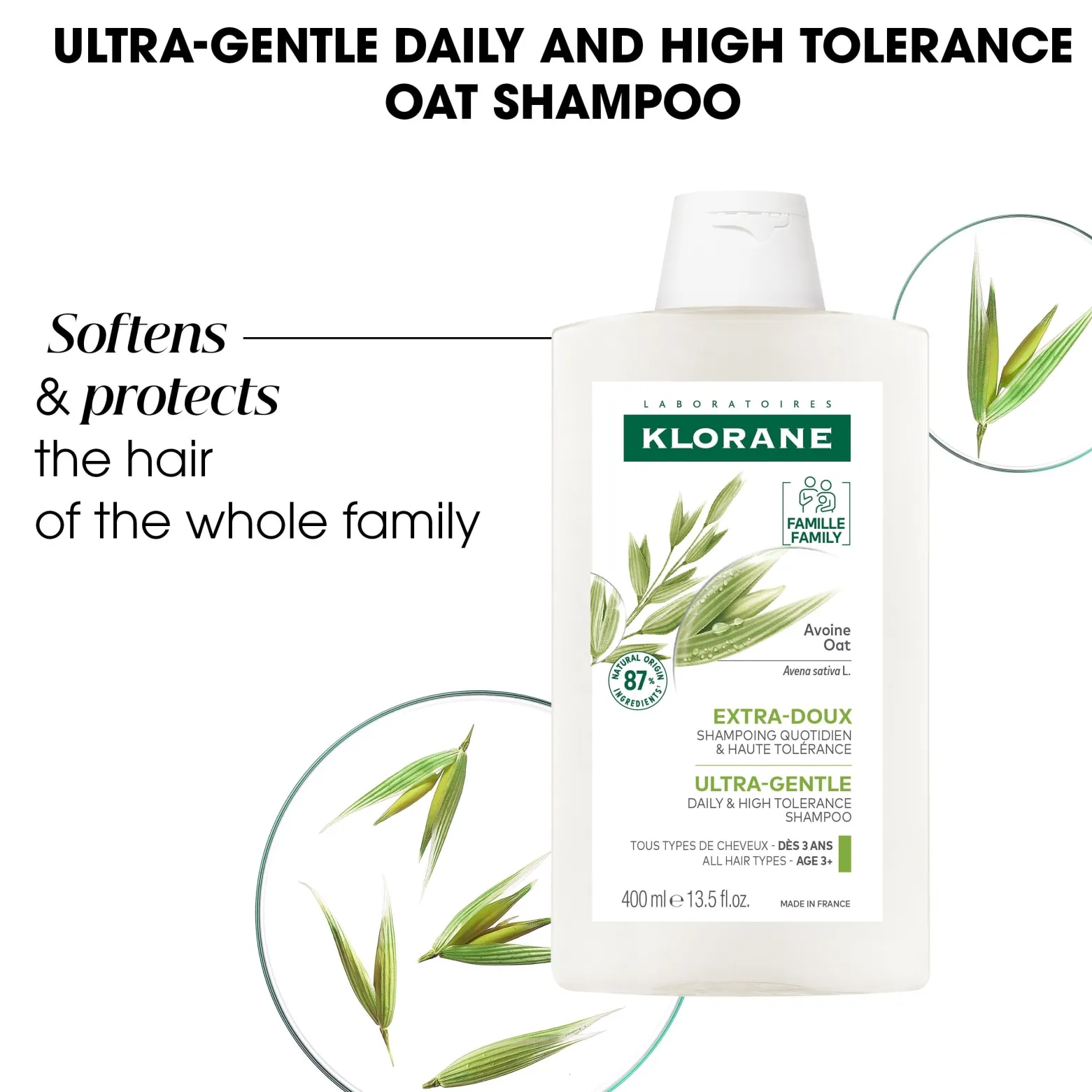 Klorane Ultra-Gentle Shampoo with Oat Milk 400ml (13.53floz)