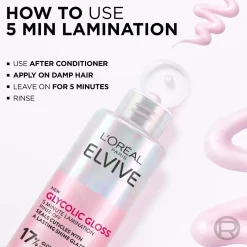 L'Oréal Paris Elvive Glycolic Gloss 5 Minute Lamination Treatment Glycolic Acid 200ml (6.76 fl oz)