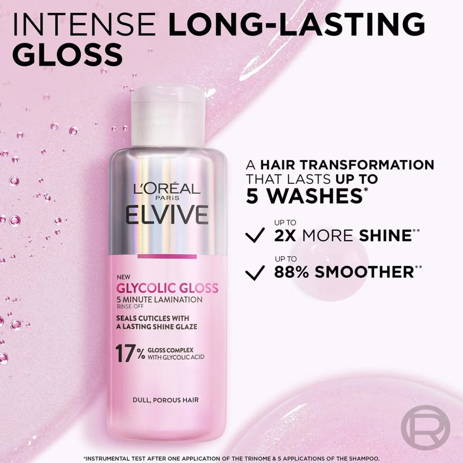 L'Oréal Paris Elvive Glycolic Gloss 5 Minute Lamination Treatment Glycolic Acid 200ml (6.76 fl oz)