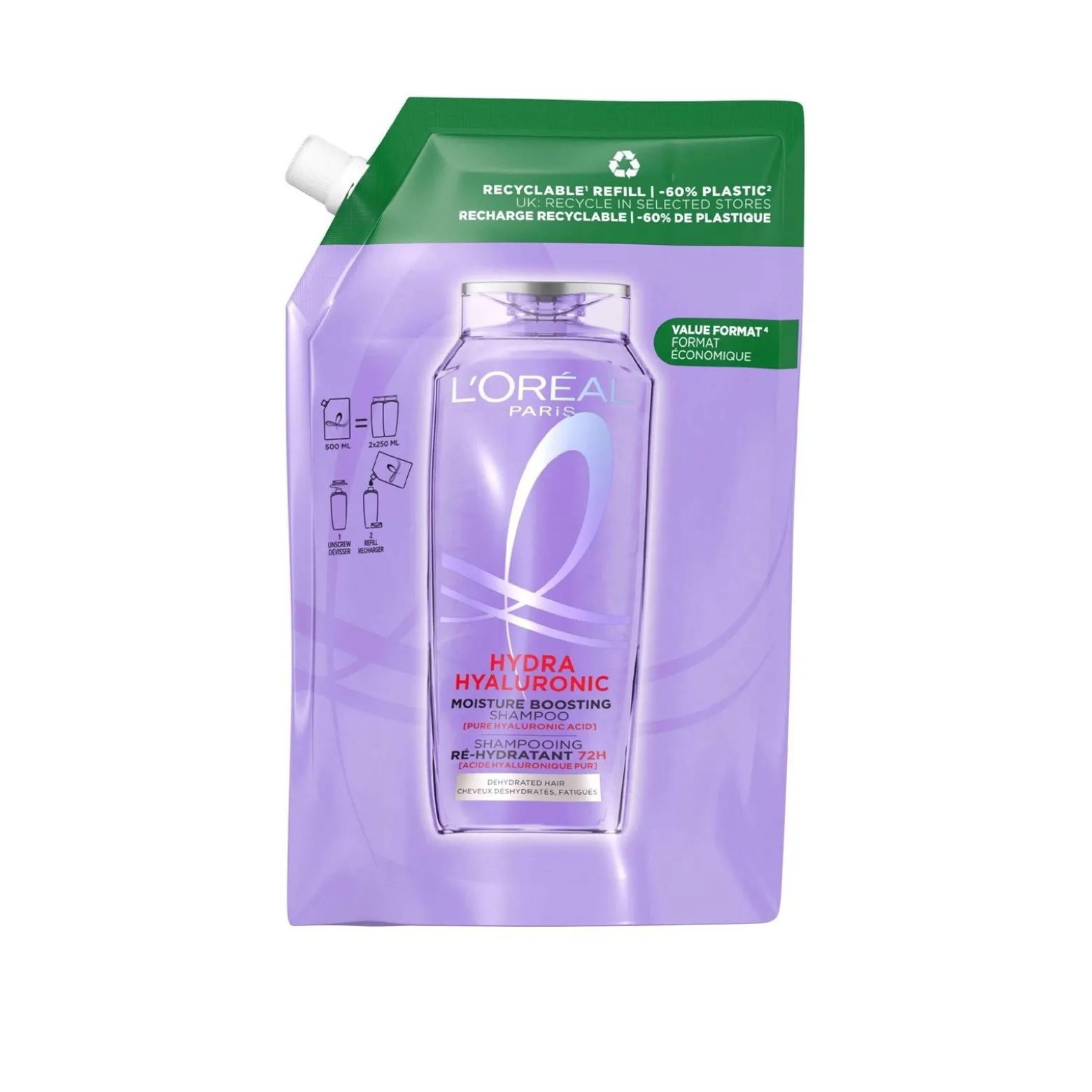 L'Oréal Paris Elvive Hydra Hyaluronic Shampoo Refill 500ml (16.9floz)