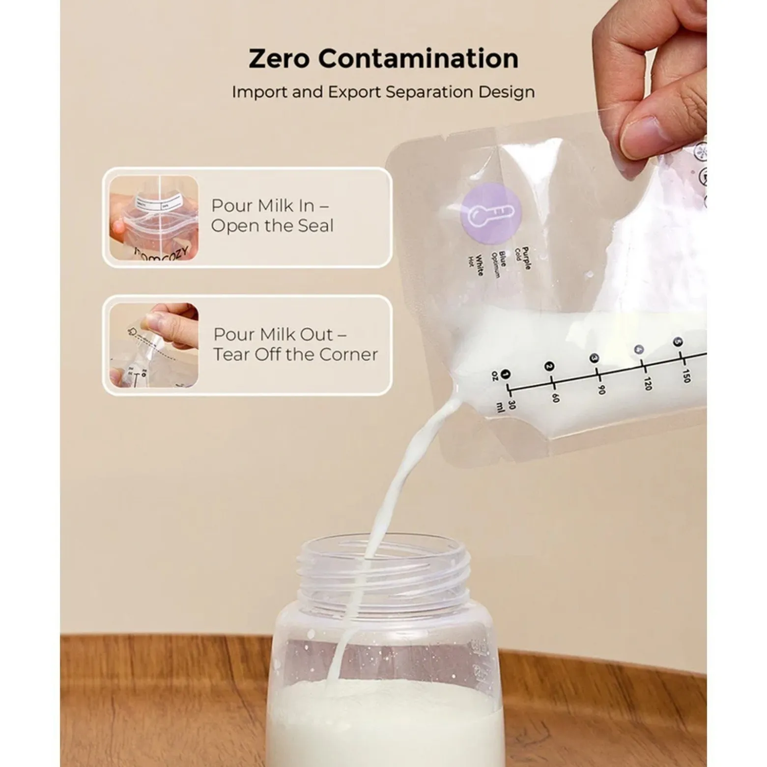 Momcozy TEMP-Sensing Breast Milk Storage Bags 180ml x50 (6.08flozx50)