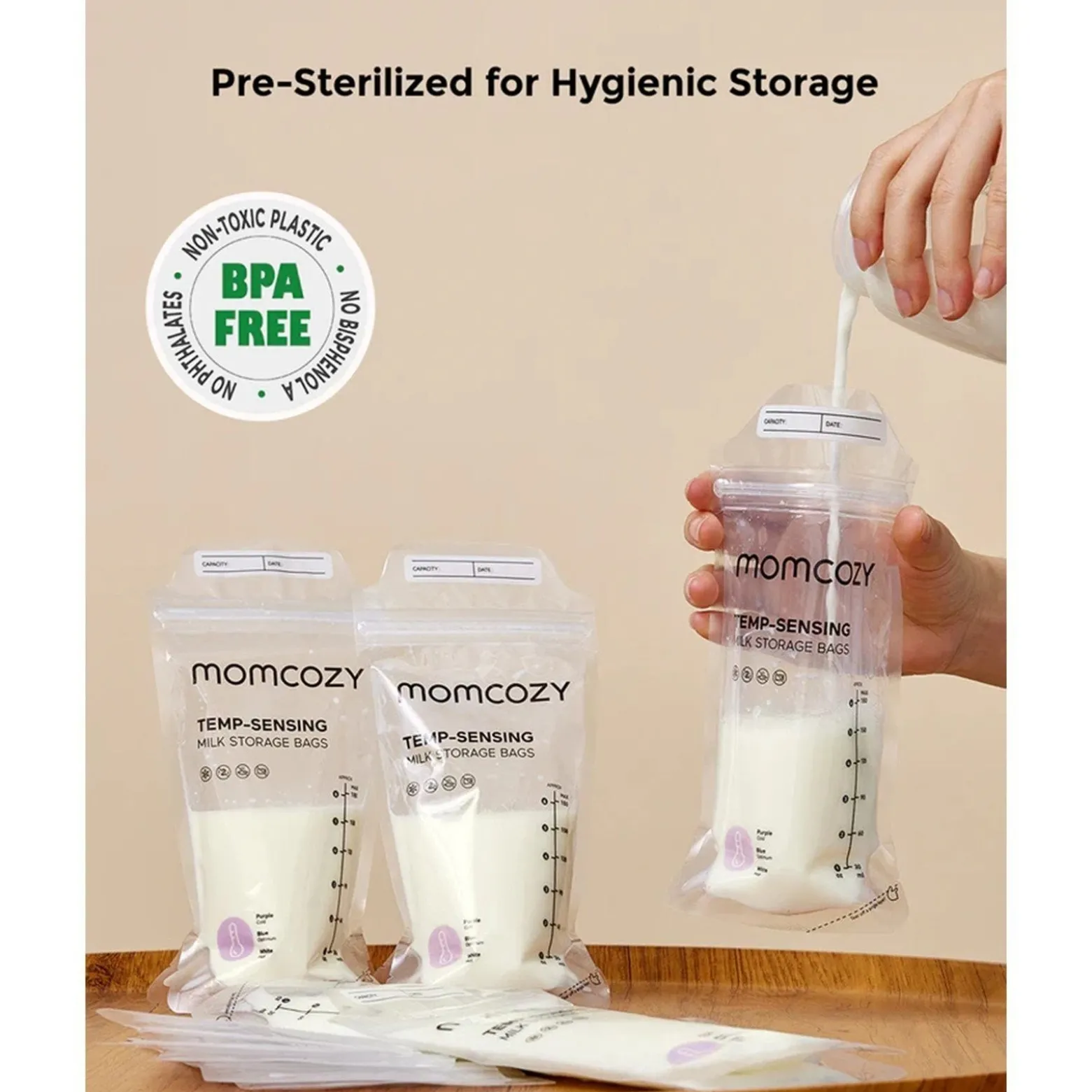 Momcozy TEMP-Sensing Breast Milk Storage Bags 180ml x50 (6.08flozx50)