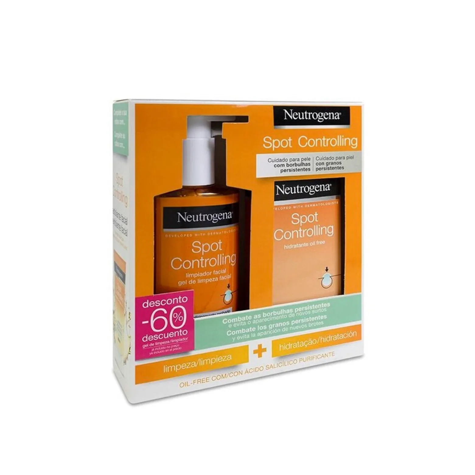 Neutrogena Spot Controlling Cleansing Gel 200ml + Moisturizer 50ml (6.76 fl oz + 1.69 fl oz)