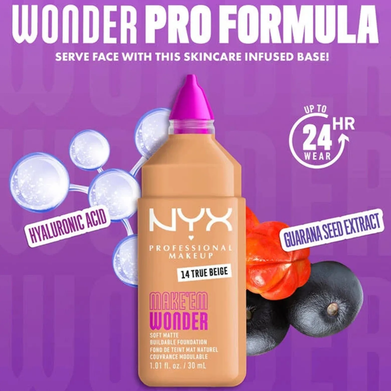 NYX Pro Makeup Make'em Wonder Soft Matte Buildable Foundation 14 True Beige 30ml (1.01floz)