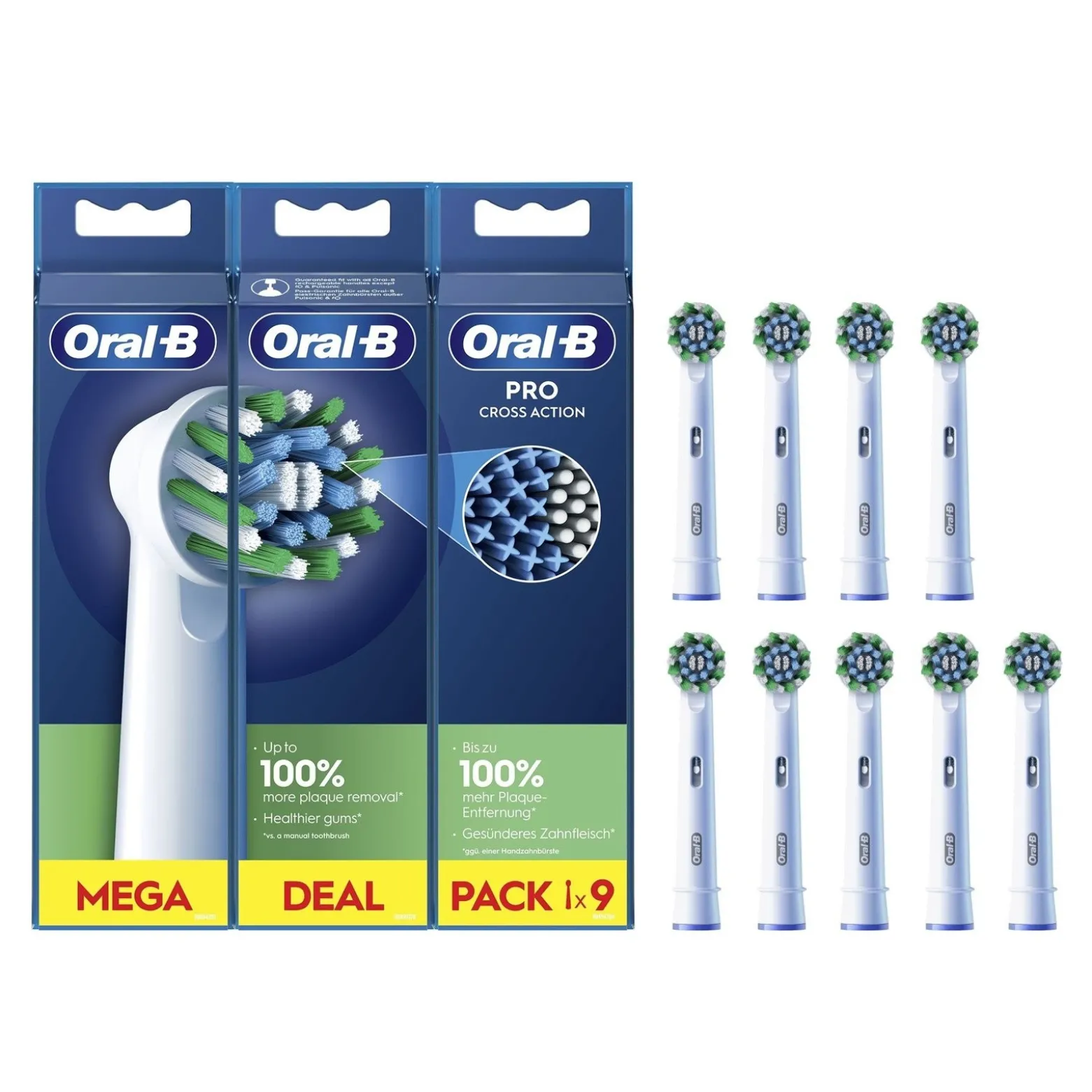 Oral-B Pro Cross Action Replacement Head Electric Toothbrush x9