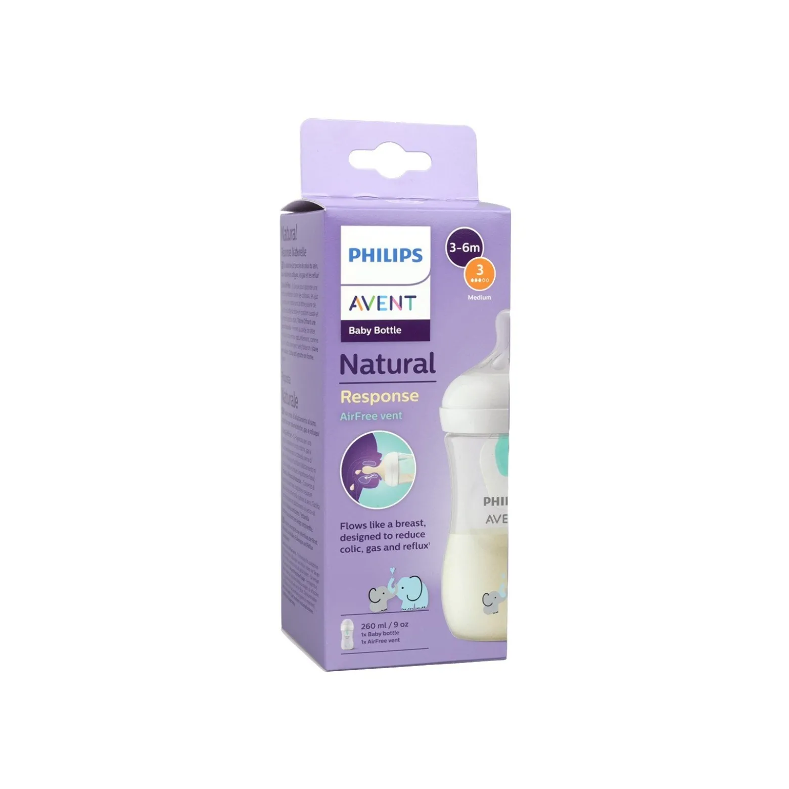 Philips Avent Natural Response AirFree Vent Baby Plastic Bottle 3-6m Elephant 260ml (9 oz)