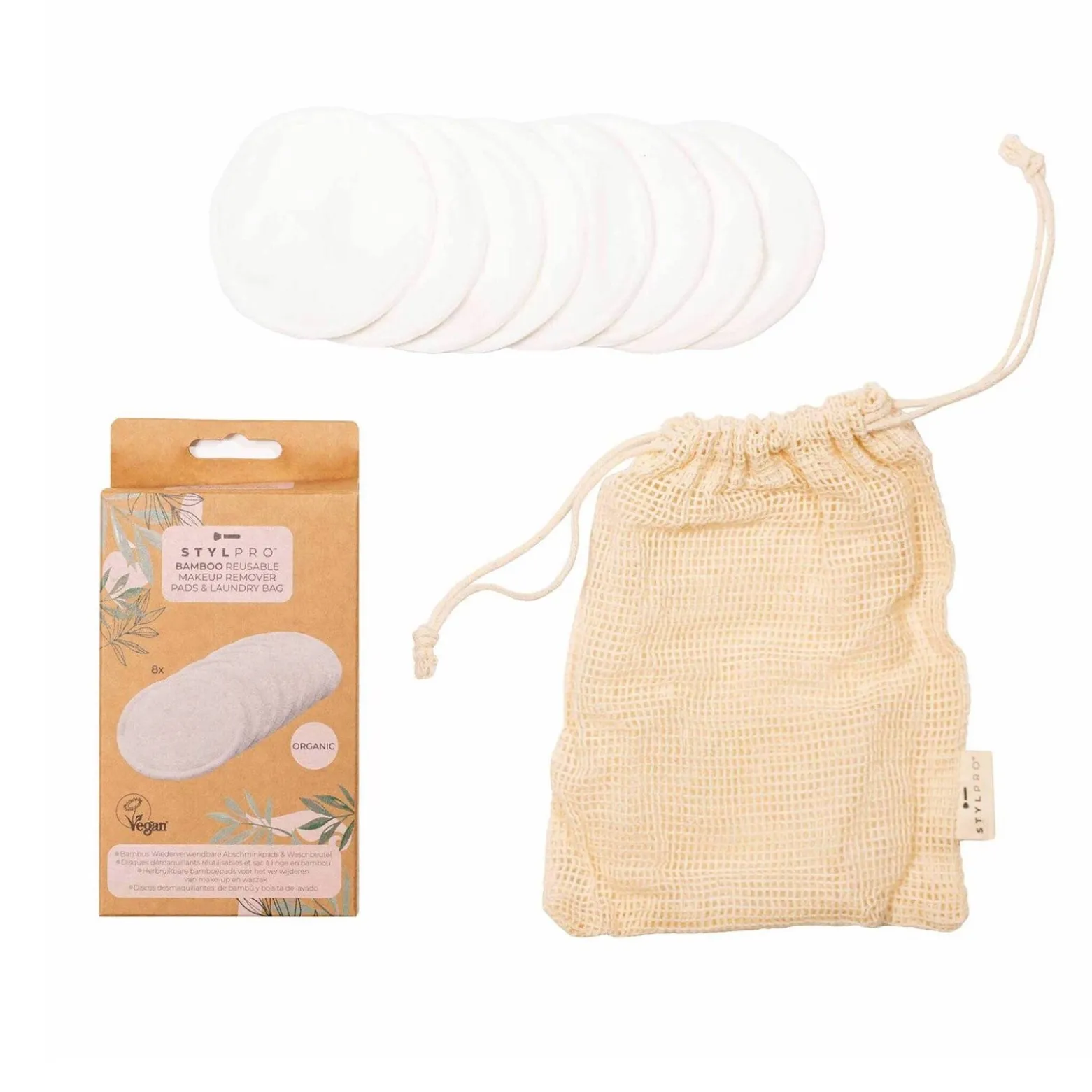 STYLPRO Bamboo Reusable Makeup Remover Pads & Laundry Bag x8