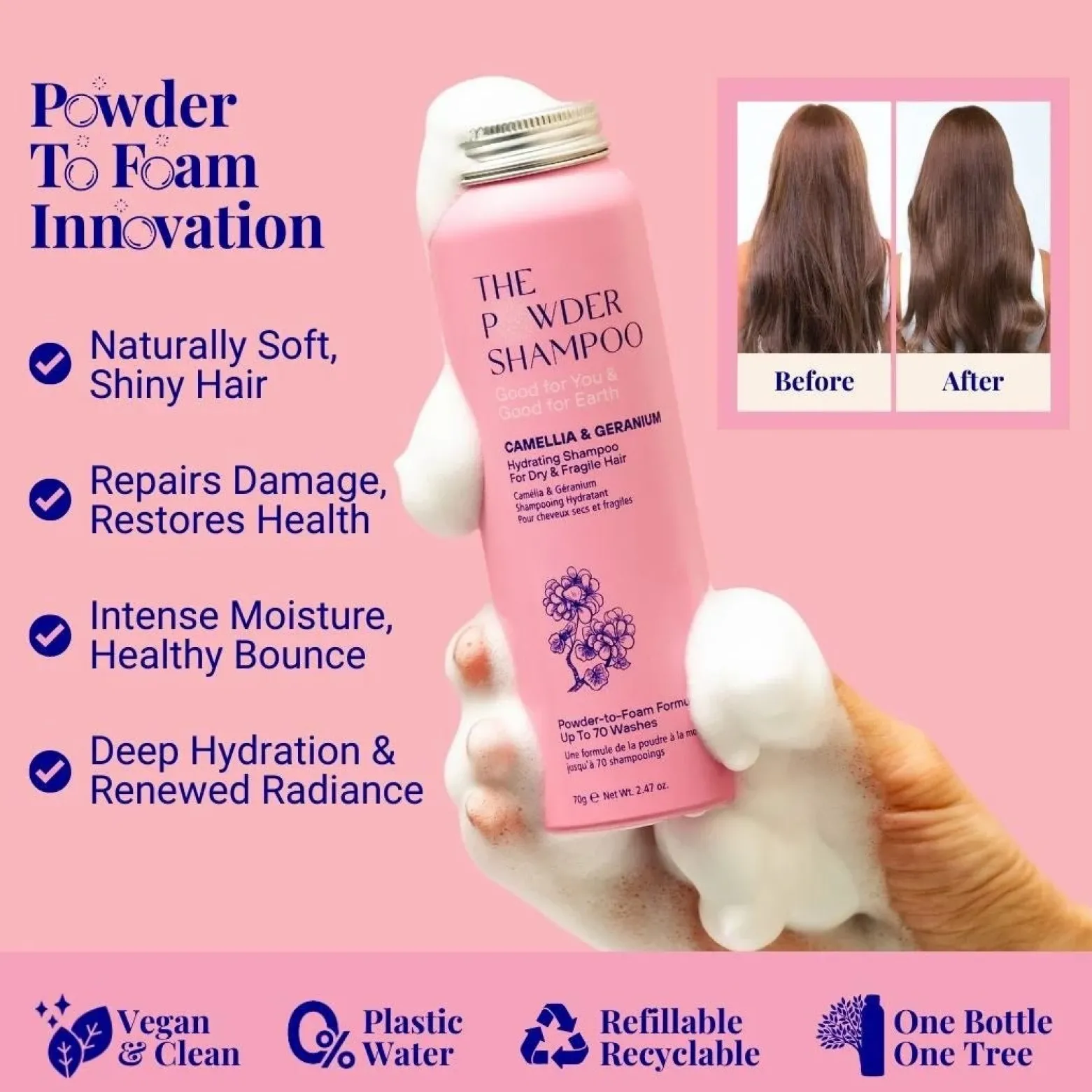 The Powder Shampoo Hydrating Shampoo Camellia & Geranium 70g (2.47oz)
