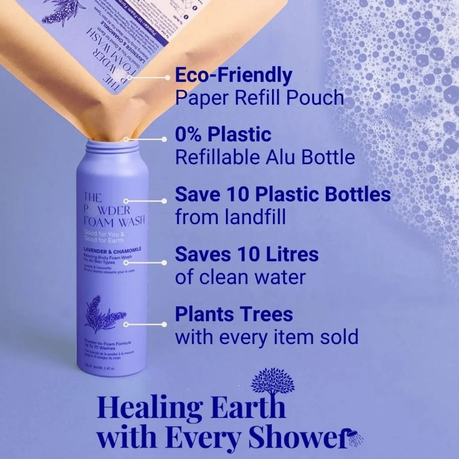 The Powder Shampoo Relaxing Body Foam Wash Lavender & Chamomile 70g (2.47oz)